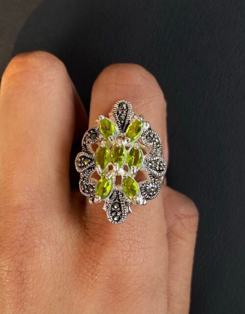 OLIVINE RING- Marcasite & Cubic Zirconia