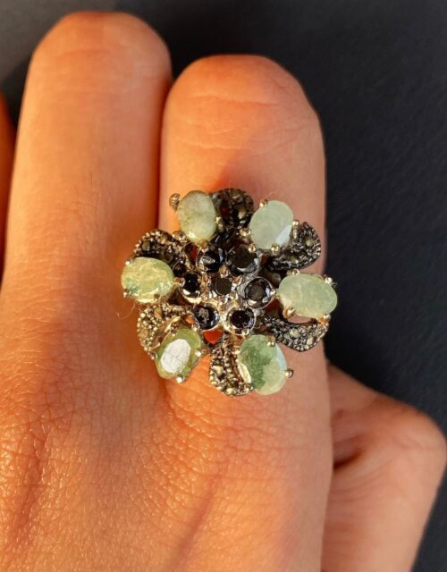 VINTAGE EMERALD RING- Marcasite & Emerald Stones