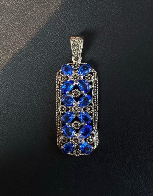 MIDNIGHT BLUE- Marcasite Stones & Cubic Zirconia Pendant