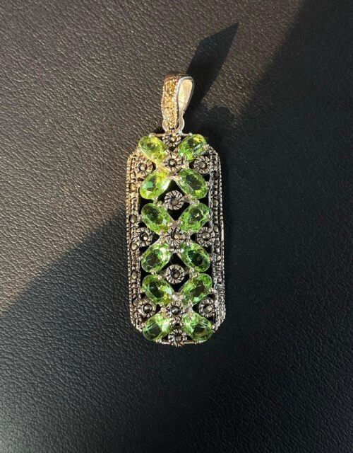 SHEEN GREEN- Marcasite Stones & Cubic Zirconia Pendant (with 2mm SS Chain)