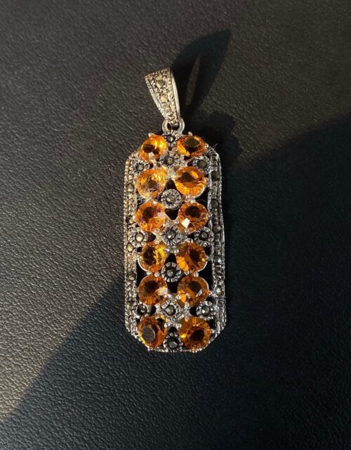 TANGERINE- Marcasite Stones & Cubic Zirconia Pendant (with 2mm SS Chain)