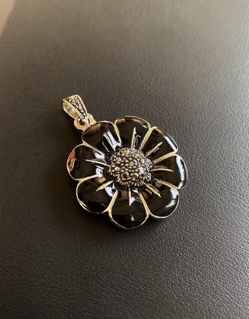 FLORAL (Black)- Marcasite Stones (with 2mm SS Chain)