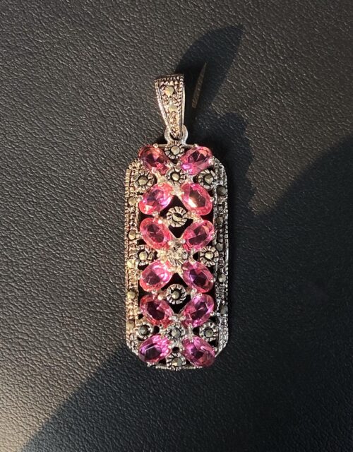 DEEP PINK- Marcasite Stones & Cubic Zirconia Pendant (with 2mm SS Chain)