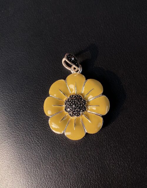 FLORAL (Mustard)- Marcasite Stones Pendant (with 2mm SS Chain)